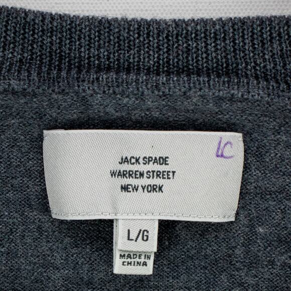 Men's Wool Sweater Large Slim Fit Gray Elbow Patches Pullover Classic Jack Spade - Picture 3 of 11